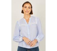 Yumi Women's Blue Stripe Shirt With Lace Detail | Size: 18 Yumi Blue 18