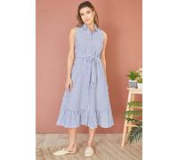 Yumi Blue Striped Sleeveless Midi Shirt Dress Blue 14