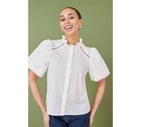 Yumi Broderie Anglaise Puff Sleeve Shirt In White White 8