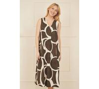 Yumi Brown Cotton Abstract Circle Trapeze Relaxed Midi Dress Brown