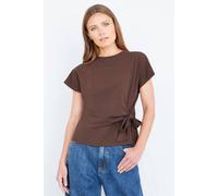 Yumi Brown Cotton Jersey Top With Knot Detail Brown