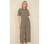 Yumi Brown Leopard Print Pleated Fabric Jumpsuit Brown 10