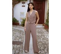 Yumi Women's Brown Pin Stripe Wide Leg Trousers | Size: 14 Yumi Brown 14