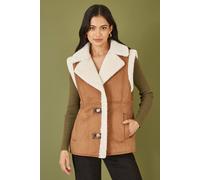 Yumi Brown Sherpa Style Button Up Gilet Brown 12
