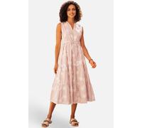 Yumi Women's Brown Stripe With Embroidered Flower Cotton Dress in Light Tan | Size: 14 Yumi Light Tan 14