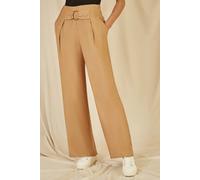 Yumi Brown Wide Leg Trousers With Front Buckle Detail Brown 14