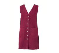 Yumi Women's Burgundy Cord Button Through Pinafore Dress With Pockets | Size: 14 Yumi Burgundy 14