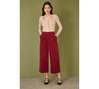 Yumi Burgundy Cord Cropped Wide Leg Trousers With Pockets Burgundy 8