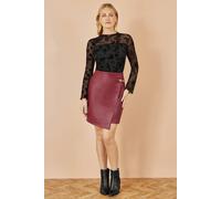 Yumi Burgundy Faux Leather Wrap Mini Skirt Burgundy