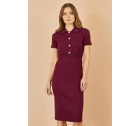 Yumi Women's Burgundy Fitted Rib Knitted Midi Dress With Daisy Buttons | Size: Large Yumi Burgundy L