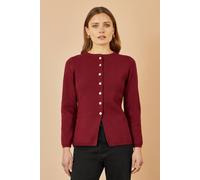Yumi Women's Burgundy Knitted Fitted Button Down Peplum Cardigan | Size: Small Yumi Burgundy S
