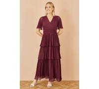 Yumi Women's Burgundy Mesh Tiered Maxi Dress | Size: 14 Yumi Burgundy 14