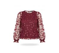 Yumi Burgundy Sheer Sleeve Applique Flower Top