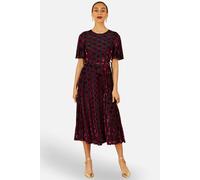 Yumi Women's Burgundy Velour Spot Midi Skater Dress | Size: 16