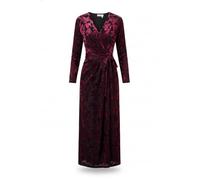 Yumi Burgundy Velour Stretch Midi Dress with Long Sleeves