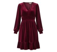 Yumi Burgundy Velvet Long Sleeve Skater Dress (UK, Numeric, 12, Regular, Regular, Burgundy)