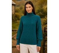 Yumi Women's Cable Knit Roll Neck Jumper in Teal | Size: Small