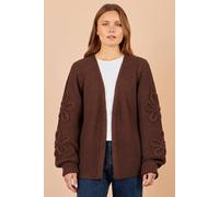 Yumi Women's Cardigan With Flower Detail Sleeves in Brown | Size: Medium Yumi Brown M