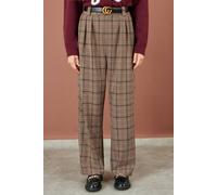 Yumi Check Wide Leg Trousers In Brown Brown