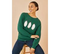 Yumi Christmas Festive Penguin Knitted Jumper In Green Green S/M
