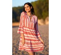 Yumi Coral Geo Stripe Print Beach Tunic Coral 12