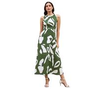 Green Cotton Abstract Print Maxi Dress With Tie Back Yumi Green 16