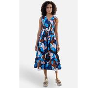 Yumi Cotton Floral Abstract Dropped Waist Midi Dress In Bright Blue Bright Blue