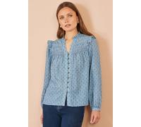Yumi Women's Cotton Lace Detail Shirt in Blue | Size: 8