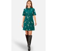 Yumi Women's Crane Embroidered Shirt Dress in Teal | Size: 10