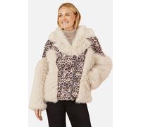Yumi Women's Cream & Brown Biker Jacket With Leopard Print | Size: 16 Yumi Multicolor 16