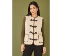 Cream Borg Gilet With Faux Leather Button Details Yumi Cream 14
