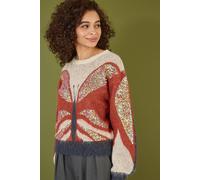 Yumi Women's Cream Butterfly Sequin Knitted Jumper in Brown | Size: Large Yumi Brown L