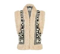 Yumi Cream Knitted Folk Fur Trimmed Gilet M/L Black