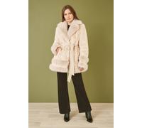 Yumi Cream Luxe Faux Fur Swing Coat With Tie Belt Cream 10
