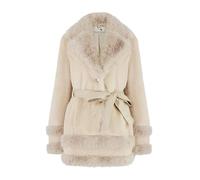 Yumi Cream Luxe Faux Fur Swing Coat With Tie Belt 16 Cream