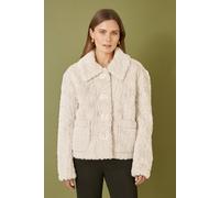 Yumi Cream Luxe Textured Faux Fur Jacket With Pockets Cream 16