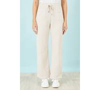 Yumi Women's Cream Relaxed Stretch Wide Leg Trousers With Pockets in Beige | Size: Large Yumi Beige L