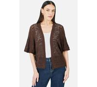 Yumi Women's Crochet Edge To Edge 3/4 Sleeve Cardigan in Chocolate | Size: Small Yumi Chocolate S
