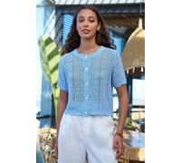 Yumi Blue Crochet Short Sleeve Cardigan (UK, Alpha, L, Regular, Regular, Blue)