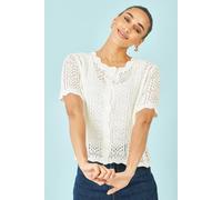 Yumi Crochet Short Sleeve Cardigan In White White