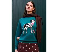 Yumi Women's Dalmatian Intarsia Relaxed Jumper in Teal | Size: Small