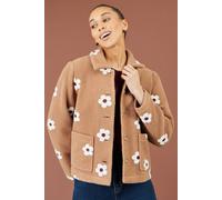 Yumi Women's Embroiderd Daisy Fleece Jacket in Brown | Size: 16