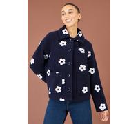 Yumi Women's Embroiderd Daisy Fleece Jacket in Navy | Size: 16