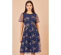 Yumi Embroidered Floral Mesh Prom Dress In Navy Navy