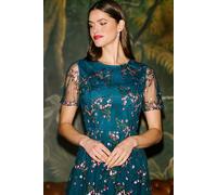 Yumi Women's Embroidered Floral Mesh Prom Dress in Teal | Size: 24 Yumi Teal 24