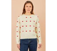 Yumi Embroidered Heart Jumper In Ivory Ivory