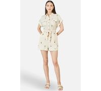 Yumi Embroidered Palm Print Cotton Playsuit In White In Cream Cream