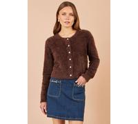 Yumi Women's Eyelash Knit Cropped Cardigan Sweater in Brown | Size: Small