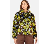 Yumi Faux Fur Abstract Print Jacket In Lime Lime