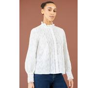 Yumi Floral Cotton Shirt With Lace Details In White White